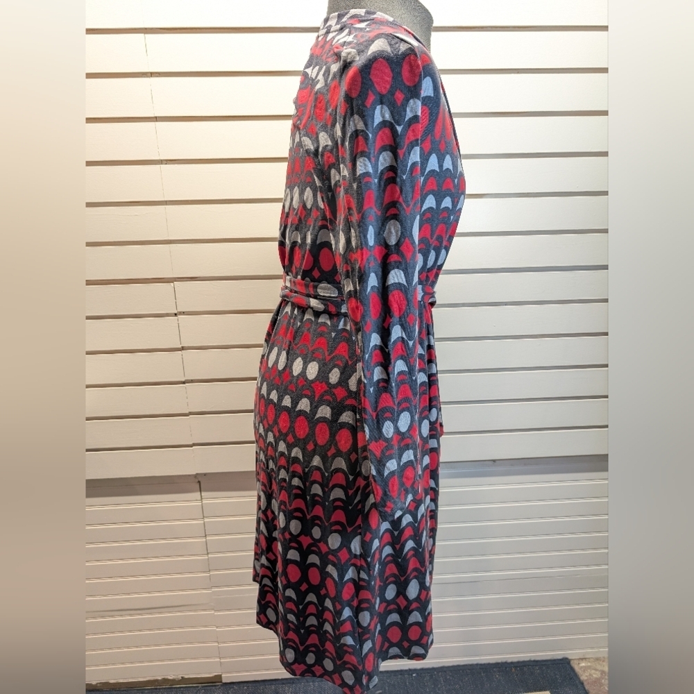 Boden Elodie Jersey Wrap Gray/Red Geometric Pattern Dress, Size 6 EUC - Picture 4 of 7